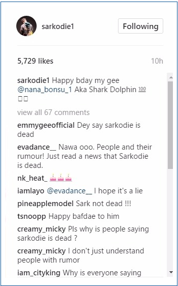 Ghanaian rapper Sarkodie, Death rumour, shot dead