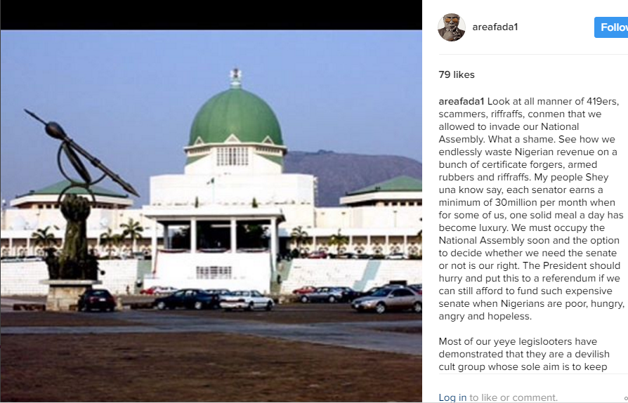 Each senator receives 30 million naira monthly, Charlyboy