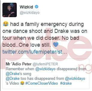 Wizkid explains why Drake didn't show up for Come Closer video