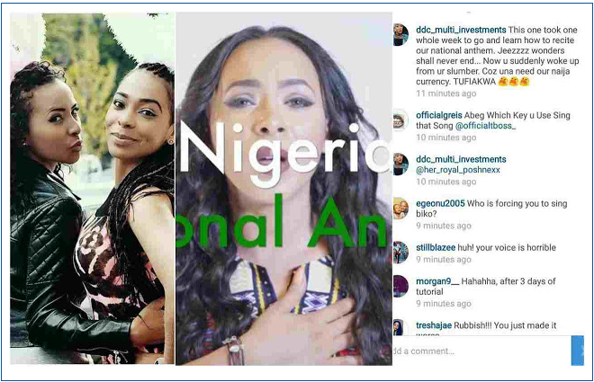 Big Brother Naija Tboss sister, Wendy recites national anthem