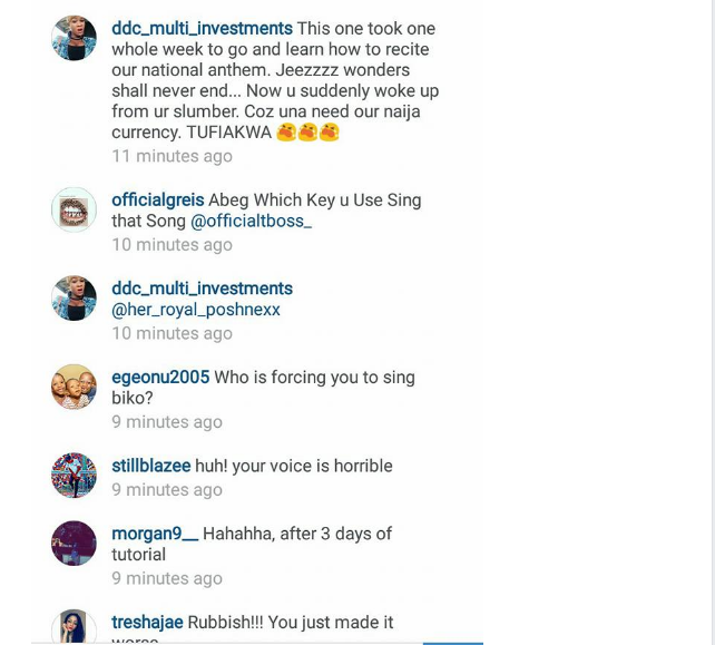 Big Brother Naija Tboss sister, Wendy recites national anthem