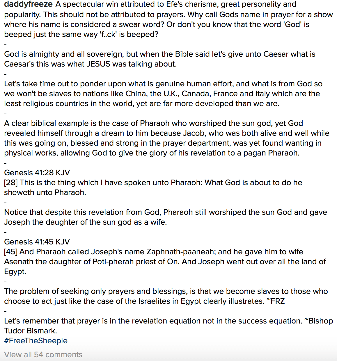 OAP Freeze speaks on #BBNaija Efe's victory