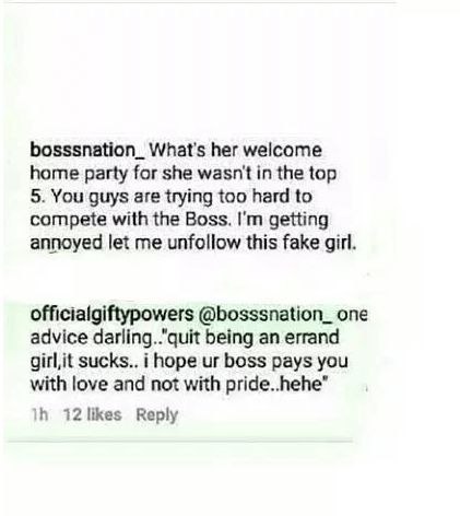 Big Brother Naija TBoss, Gifty fight publicly