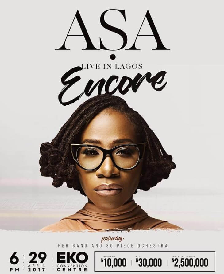 Tickets to Asa Encore concert in Lagos goes for N2.5 million
