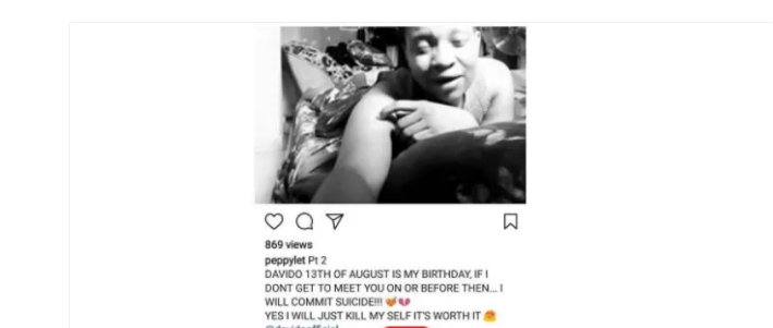 Davido fan threatens to kill herself