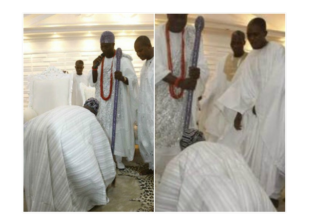 Commotion as Obasanjo prostrates for Ooni of Ife