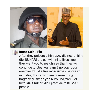 I will kill 200 people if Buhari dies, Police officer