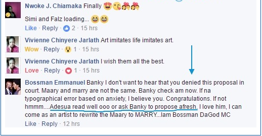 MC Bossman speaks on Banky W's proposal, advices Adesua Etomi