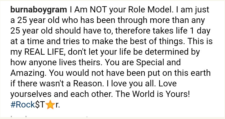 I am not your role model, I am just 25 years old - Burna Boy tells fans