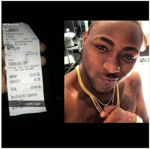 Davido spends N2.5M on drinks in London nightclub