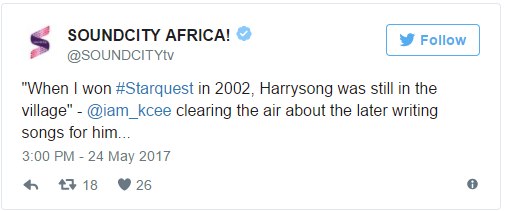 When I won Starquest in 2002, Harrysong was a villager - Kcee