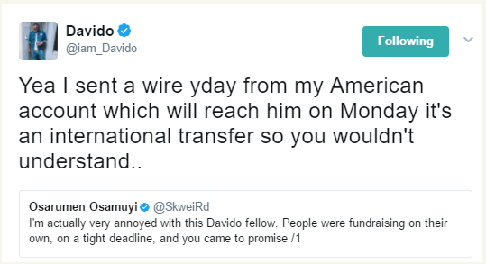 Fans blast Davido for not paying his namesake's tuition after promising