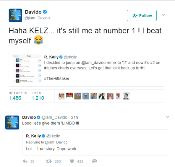 Between Davido, R. Kelly on itunes charts